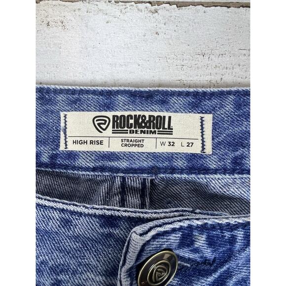 Rock & Roll Denim Cowgirl® 32x27 Straight Cropped High Rise Sequined Front NWT - Picture 8 of 16